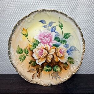 Hand-Painted Floral Decorative Plate - Pink, Yellow, Green, Blue